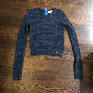 Vintage Y2K Hollister Women's Navy Marled Sweater With Zipper Detail on Back